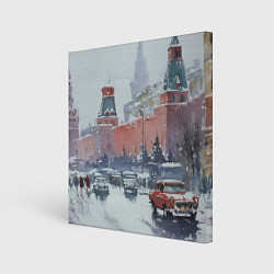 Холст квадратный Старинная Москва - новый год, цвет: 3D-принт