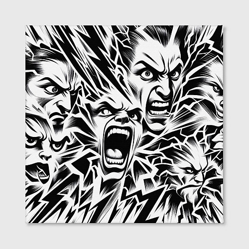 Картина квадратная Свирепые лица и молнии - нейроарт / 3D-принт – фото 2