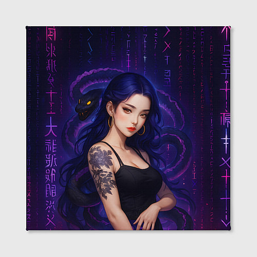 Картина квадратная Девушка с тату на руке и пурпурная змея / 3D-принт – фото 2