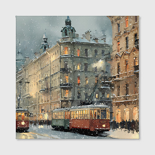 Картина квадратная Трамваи в зимнем Санкт-Петербурге / 3D-принт – фото 2