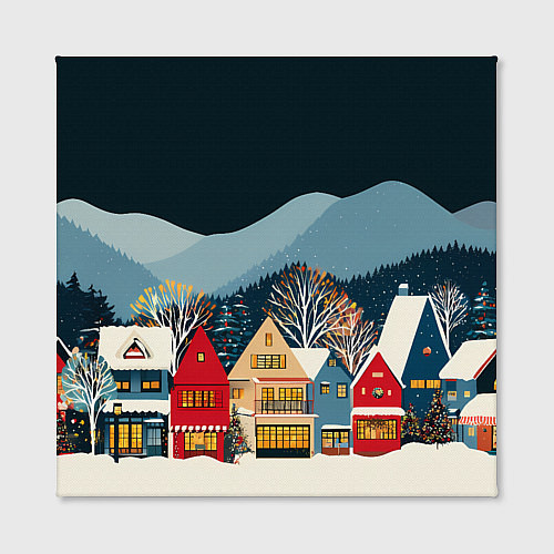 Картина квадратная Новогодний городок в горах / 3D-принт – фото 2