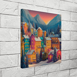 Холст квадратный Новогодний город в горах, цвет: 3D-принт — фото 2