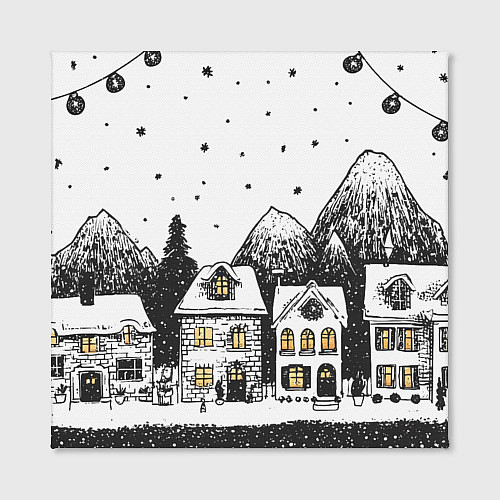 Картина квадратная Черно-белый новогодний город / 3D-принт – фото 2