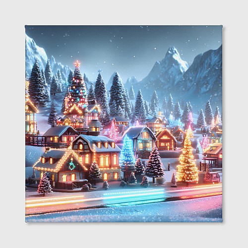 Картина квадратная Городок в новогодних огоньках / 3D-принт – фото 2