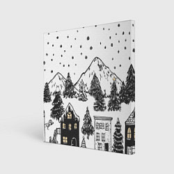 Холст квадратный Заснеженный черно-белый город, цвет: 3D-принт