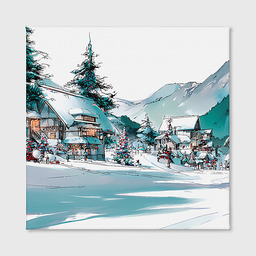 Картина квадратная Дома и елки - Новый год / 3D-принт – фото 2