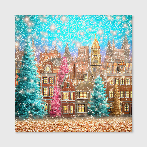 Картина квадратная Новогодний город в блестках / 3D-принт – фото 2