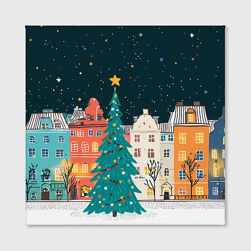 Картина квадратная Новогодняя ночь в городе / 3D-принт – фото 2