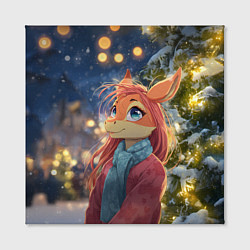 Холст квадратный Рыжая лошадка на фоне Нового года, цвет: 3D-принт — фото 2