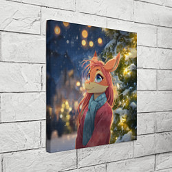 Холст квадратный Рыжая лошадка на фоне Нового года, цвет: 3D-принт — фото 2