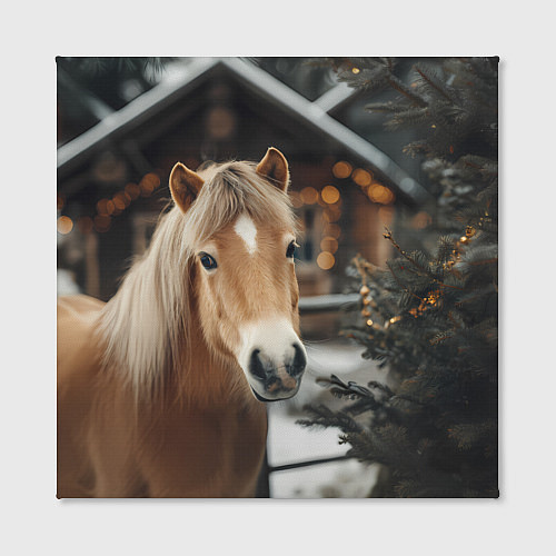 Картина квадратная Лошадь у новогодней елки / 3D-принт – фото 2