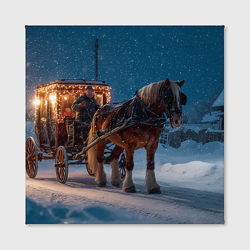 Картина квадратная Новогодняя лошадка с повозкой / 3D-принт – фото 2
