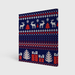 Холст квадратный Новогодний вязаный паттерн, цвет: 3D-принт