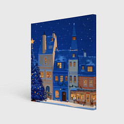 Холст квадратный Синяя новогодняя елочка во дворе, цвет: 3D-принт