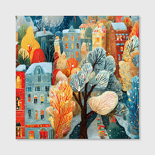 Картина квадратная Разноцветные новогодние домики / 3D-принт – фото 2