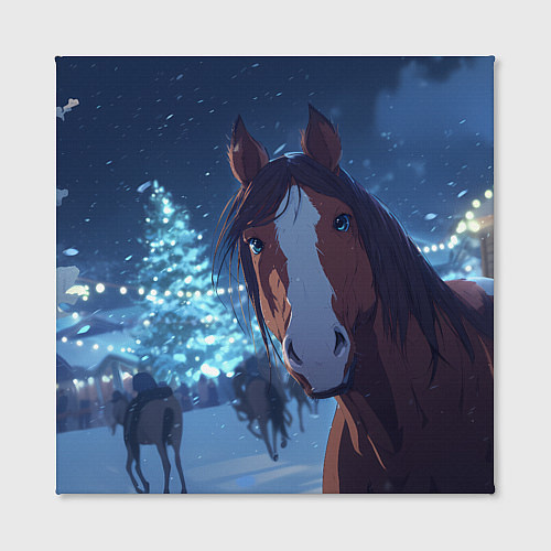 Картина квадратная Лошадь на фоне новогодней елки / 3D-принт – фото 2