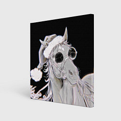 Холст квадратный Новогодняя лошадь в круглых очках, цвет: 3D-принт