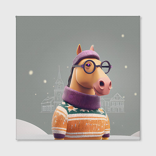 Картина квадратная Новогодняя лошадка хипстер / 3D-принт – фото 2