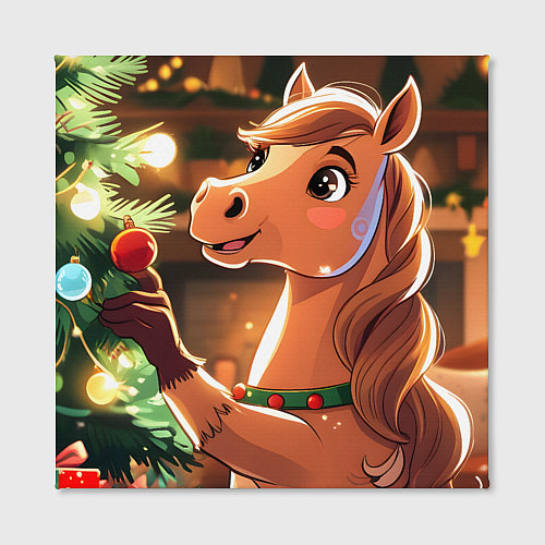 Картина квадратная Лошадка наряжает елку / 3D-принт – фото 2