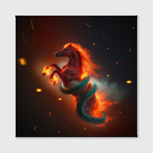 Картина квадратная Смена зелёной змеи на красную огненную лошадь / 3D-принт – фото 2