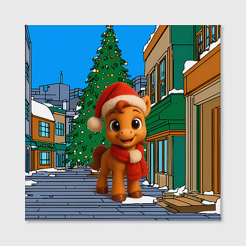 Картина квадратная Новогодняя лошадка и елка / 3D-принт – фото 2