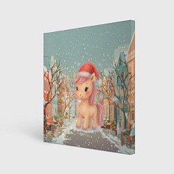 Холст квадратный Маленькая новогодняя милая лошадка, цвет: 3D-принт