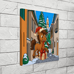 Холст квадратный Лошадка распаковывает новогодний подарок, цвет: 3D-принт — фото 2