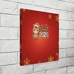 Холст квадратный Новогодняя лошадка 2026 на красном фоне, цвет: 3D-принт — фото 2