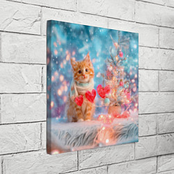 Холст квадратный Котенок и гирлянда из сердечек, цвет: 3D-принт — фото 2