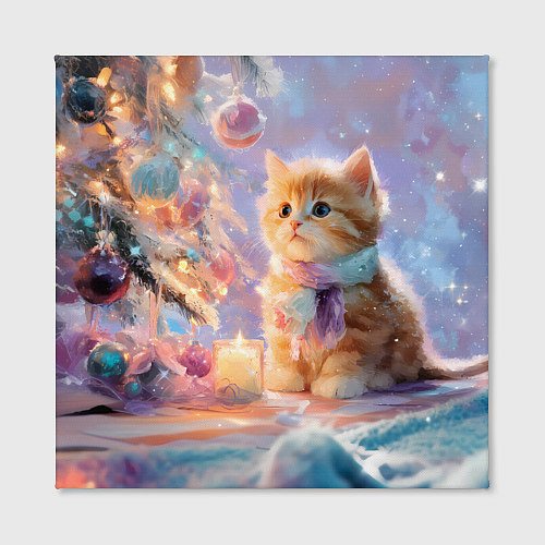 Картина квадратная Маленький котенок встречает Новый год / 3D-принт – фото 2