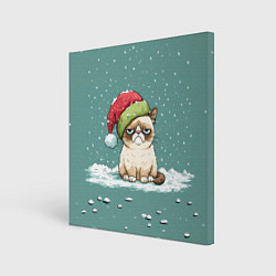 Холст квадратный Недовольный новогодний котик, цвет: 3D-принт