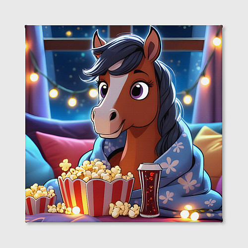 Картина квадратная Новогодняя лошадка с попкорном / 3D-принт – фото 2