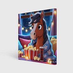 Холст квадратный Новогодняя лошадка с попкорном, цвет: 3D-принт