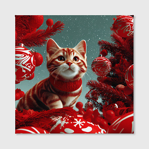 Картина квадратная Рыжий кот - Новый год / 3D-принт – фото 2