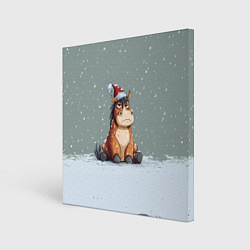 Холст квадратный Лошадка на фоне снегопада, цвет: 3D-принт
