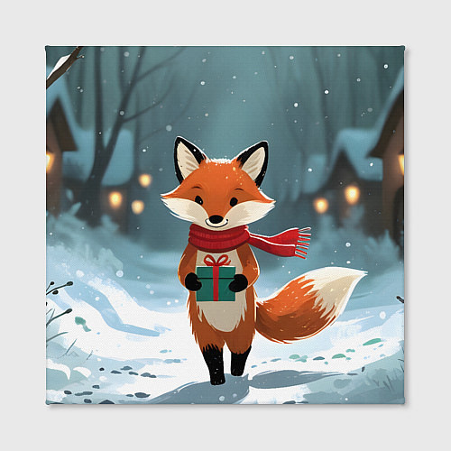 Картина квадратная Лисичка с подарком зимой / 3D-принт – фото 2