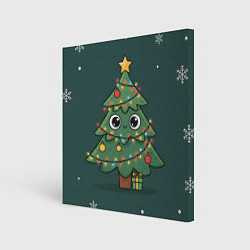 Холст квадратный Новогодняя елочка с огоньками, цвет: 3D-принт