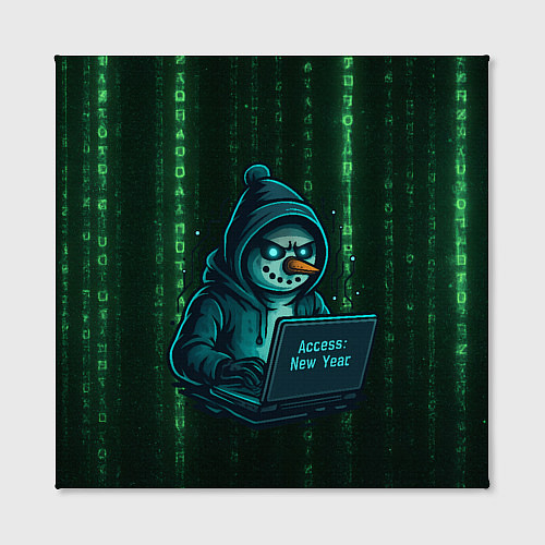 Картина квадратная Снеговик - хакер взламывает Новый год / 3D-принт – фото 2