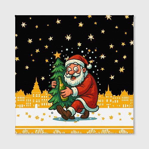 Картина квадратная Пьяный Санта с елкой и шампанским / 3D-принт – фото 2