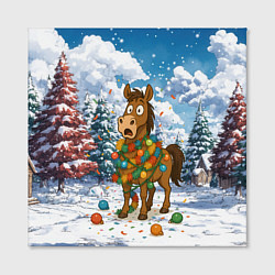Холст квадратный Новогодняя лошадь в гирлянде, цвет: 3D-принт — фото 2