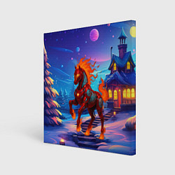 Холст квадратный Металлическая красная лошадь, цвет: 3D-принт