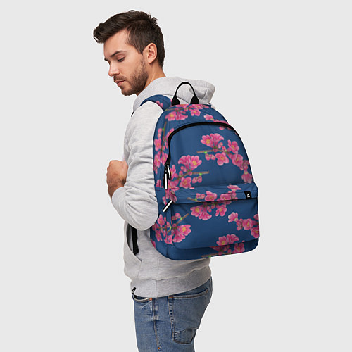 Рюкзак Веточки айвы с розовыми цветами на синем фоне / 3D-принт – фото 5