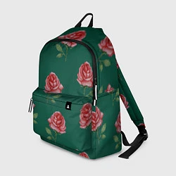 Рюкзак Ярко красные розы на темно-зеленом фоне, цвет: 3D-принт