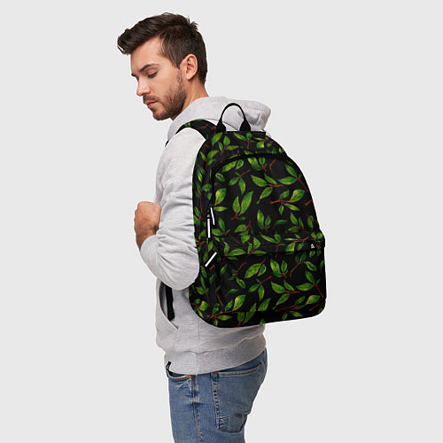 Рюкзак Яркие зеленые листья на черном фоне / 3D-принт – фото 5