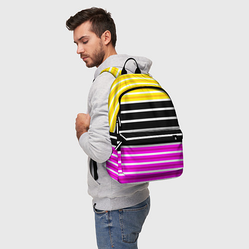 Рюкзак Желтые розовые и черные полосы на белом / 3D-принт – фото 5