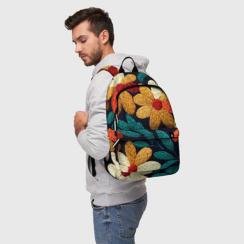 Рюкзак Цветы в стиле вышивки / 3D-принт – фото 5