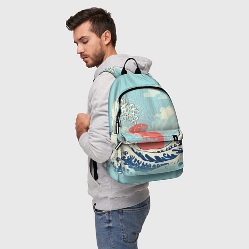 Рюкзак Морской пейзаж с большими волнами на закате / 3D-принт – фото 5