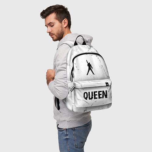Рюкзак Queen glitch на светлом фоне: символ, надпись / 3D-принт – фото 5