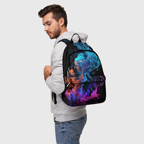 Рюкзак Неоновый цветной дым на черном фоне / 3D-принт – фото 5