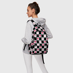 Рюкзак Розовые сердечки на фоне шахматной черно-белой дос, цвет: 3D-принт — фото 2